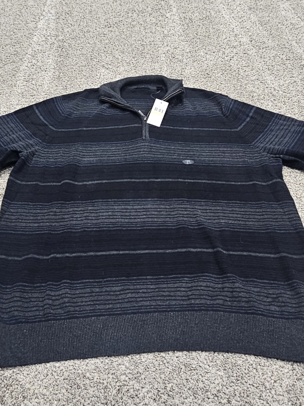 Van Heusen Men's Navy and Gray Quarter-Zip Striped Sweater